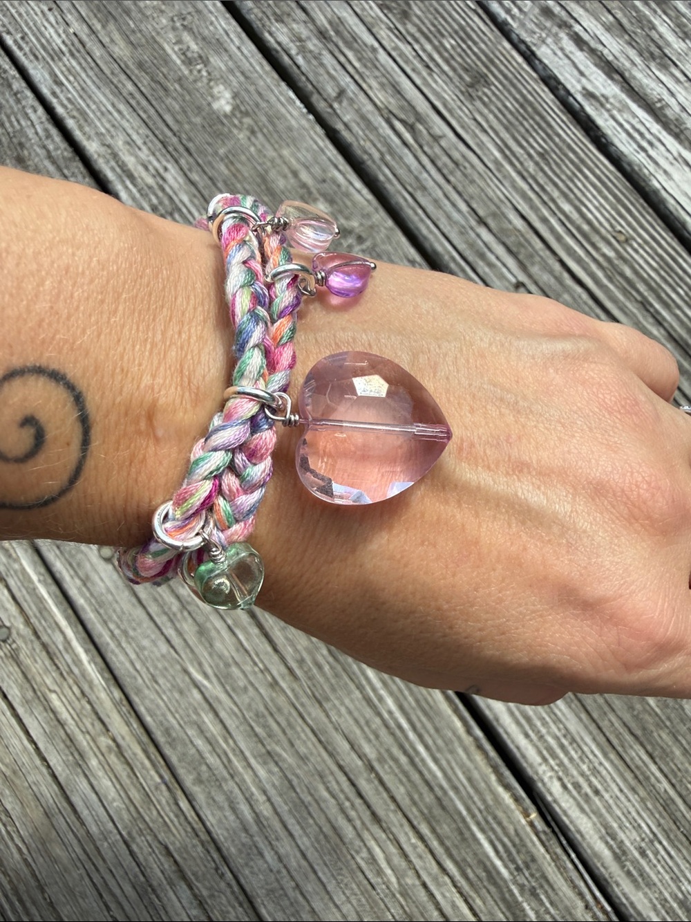 Pastel Braided Charm Bracelet with crystal Heart Pendant